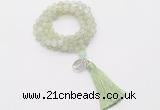 GMN1786 Knotted 8mm, 10mm New jade 108 beads mala necklace with tassel & charm