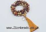 GMN1801 Knotted 8mm, 10mm mookaite 108 beads mala necklace with tassel & charm