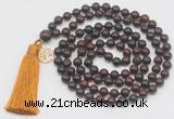GMN1877 Knotted 8mm, 10mm brecciated jasper 108 beads mala necklace with tassel & charm