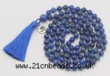 GMN1881 Knotted 8mm, 10mm lapis lazuli 108 beads mala necklace with tassel & charm