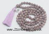 GMN1887 Knotted 8mm, 10mm purple lepidolite 108 beads mala necklace with tassel & charm