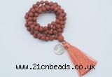 GMN2007 Knotted 8mm, 10mm matte red jasper 108 beads mala necklace with tassel & charm