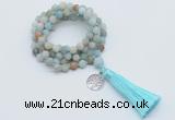 GMN2022 Knotted 8mm, 10mm matte amazonite 108 beads mala necklace with tassel & charm