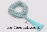 GMN2024 Knotted 8mm, 10mm matte amazonite 108 beads mala necklace with tassel & charm