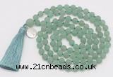 GMN2033 Knotted 8mm, 10mm matte green aventurine 108 beads mala necklace with tassel & charm