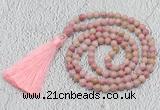 GMN205 Hand-knotted 6mm pink wooden jasper 108 beads mala necklaces with tassel