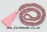 GMN206 Hand-knotted 6mm pink wooden jasper 108 beads mala necklaces with tassel