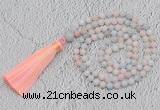 GMN219 Hand-knotted 6mm morganite 108 beads mala necklaces with tassel