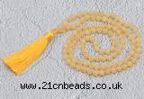 GMN220 Hand-knotted 6mm honey jade 108 beads mala necklaces with tassel