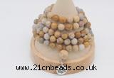 GMN2211 Hand-knotted 8mm, 10mm matte fossil coral 108 beads mala necklace with charm