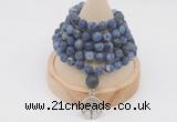 GMN2215 Hand-knotted 8mm, 10mm matte sodalite 108 beads mala necklace with charm