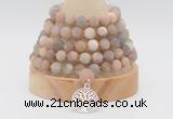 GMN2223 Hand-knotted 8mm, 10mm matte sunstone 108 beads mala necklace with charm