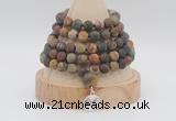 GMN2226 Hand-knotted 8mm, 10mm matte picasso jasper108 beads mala necklace with charm