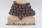 GMN2236 Hand-knotted 8mm, 10mm matte red tiger eye 108 beads mala necklaces with charm