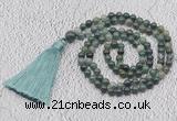 GMN225 Hand-knotted 6mm moss agate 108 beads mala necklaces with tassel