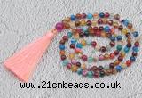 GMN229 Hand-knotted 6mm mixed banded agate 108 beads mala necklaces with tassel