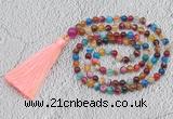 GMN229 Hand-knotted 6mm mixed banded agate 108 beads mala necklaces with tassel