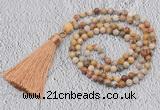 GMN236 Hand-knotted 6mm crazy lace agate 108 beads mala necklaces with tasse