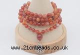 GMN2405 Hand-knotted 6mm fire agate 108 beads mala necklace with charm