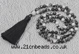 GMN241 Hand-knotted 6mm black & white jasper 108 beads mala necklaces with tassel