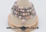 GMN2410 Hand-knotted 6mm pink zebra jasper 108 beads mala necklace with charm