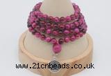 GMN2425 Hand-knotted 6mm red tiger eye 108 beads mala necklace with charm