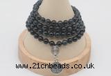 GMN2428 Hand-knotted 6mm blue tiger eye 108 beads mala necklace with charm