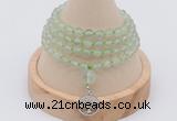 GMN2436 Hand-knotted 6mm prehnite 108 beads mala necklace with charm