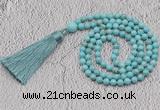 GMN244 Hand-knotted 6mm blue howlite 108 beads mala necklaces with tassel