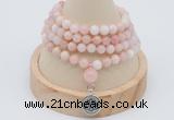 GMN2441 Hand-knotted 6mm natural pink opal 108 beads mala necklace with charm