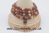 GMN2442 Hand-knotted 6mm mookaite 108 beads mala necklace with charm