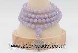 GMN2445 Hand-knotted 6mm lavender amethyst 108 beads mala necklaces with charm