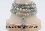 GMN2451 Hand-knotted 6mm artistic jasper 108 beads mala necklaces with charm