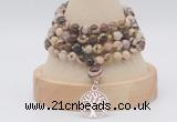 GMN2453 Hand-knotted 6mm zebra jasper 108 beads mala necklaces with charm