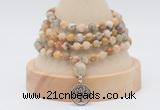 GMN2458 Hand-knotted 6mm yellow crazy lace agate 108 beads mala necklaces with charm