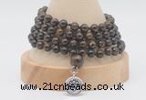 GMN2461 Hand-knotted 6mm bronzite 108 beads mala necklaces with charm