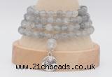 GMN2470 Hand-knotted 6mm cloudy quartz 108 beads mala necklaces with charm