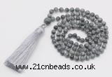GMN259 Hand-knotted 6mm eagle eye jasper 108 beads mala necklaces with tassel