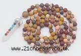 GMN2605 Hand-knotted 8mm, 10mm matte mookaite 108 beads mala necklace with pendant