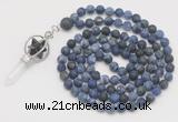 GMN2621 Hand-knotted 8mm, 10mm matte sodalite 108 beads mala necklace with pendant