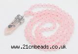 GMN2625 Knotted 8mm, 10mm matte rose quartz 108 beads mala necklace with pendant