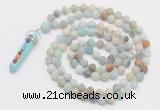 GMN2626 Knotted 8mm, 10mm matte amazonite 108 beads mala necklace with pendant