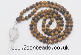GMN2630 Knotted 8mm, 10mm matte yellow tiger eye 108 beads mala necklace with pendant