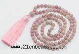 GMN268 Hand-knotted 6mm pink wooden jasper 108 beads mala necklaces with tassel