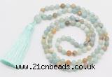 GMN279 Hand-knotted 6mm amazonite 108 beads mala necklaces with tassel