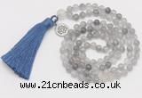 GMN300 Hand-knotted 6mm cloudy quartz 108 beads mala necklaces with tassel & charm