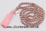 GMN312 Hand-knotted 6mm pink wooden jasper 108 beads mala necklaces with tassel & charm