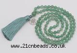 GMN319 Hand-knotted 6mm green aventurine 108 beads mala necklaces with tassel & charm
