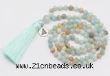 GMN321 Hand-knotted 6mm amazonite 108 beads mala necklaces with tassel & charm