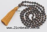 GMN327 Hand-knotted 6mm bronzite 108 beads mala necklaces with tassel & charm